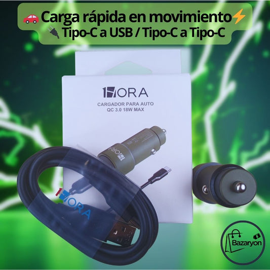 🚗⚡ Cargador de Auto Tipo C a USB / Tipo C a Tipo C| ¡Carga Rápida en Movimiento! 🔋
